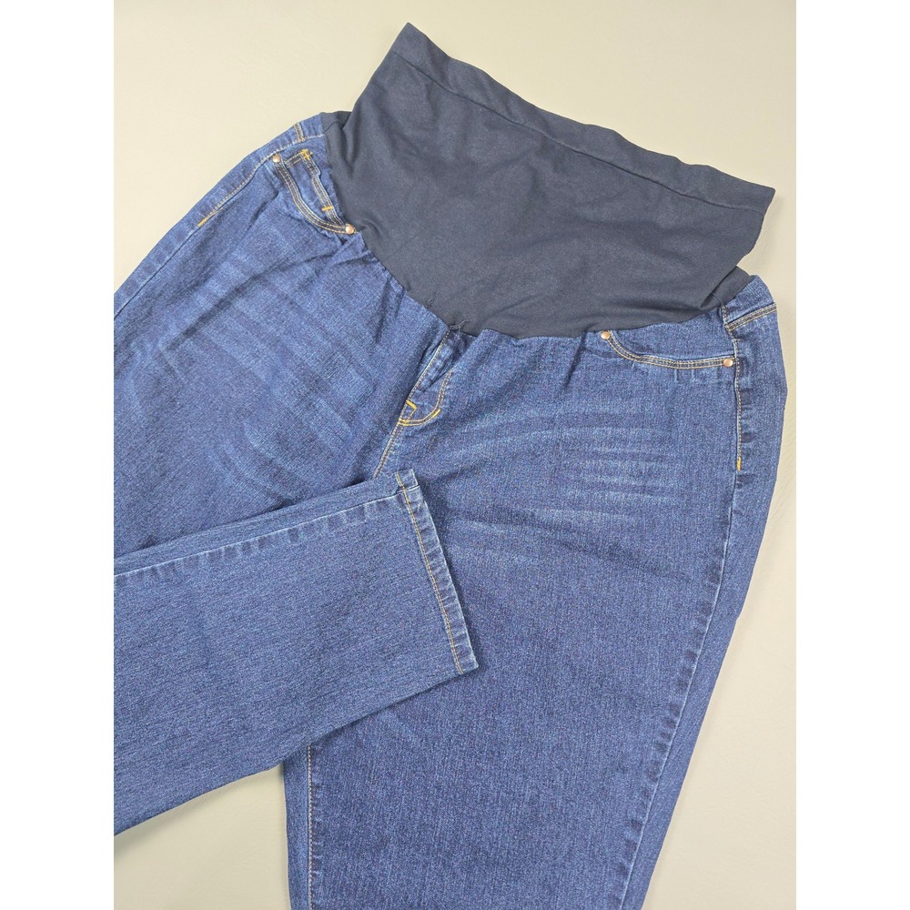 Hybrid & Company Maternity Jeans Plus Size 3X Dark Wash Full Belly Band Blue
